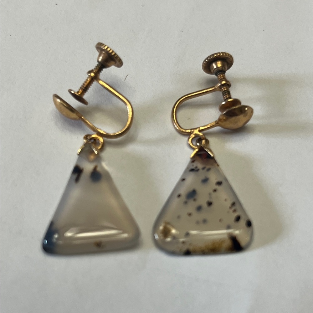 Vintage Mid Century Agate Dangle Earrings | Screw Back | Natural Stone
